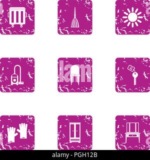 Carpet cleaning icons set, grunge style Stock Vector