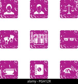 Coworking icons set, grunge style Stock Vector