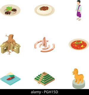 Island history icons set, isometric style Stock Vector