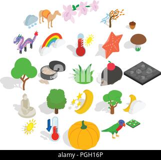 Beast world icons set, isometric style Stock Vector