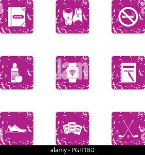 Heart care icons set, grunge style Stock Vector