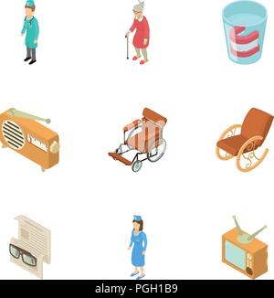 Nursing home icons set, isometric style Stock Vector