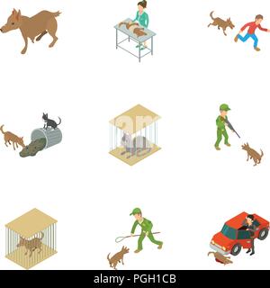 Catch the animal icons set, isometric style Stock Vector