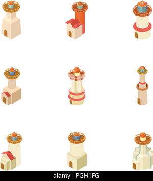 Pharos icons set, isometric style Stock Vector