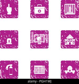 Detention icons set, grunge style Stock Vector