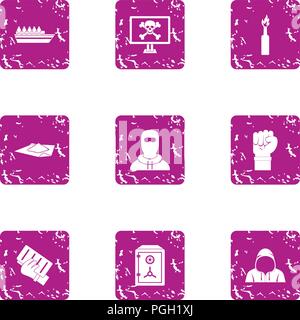 Arrest icons set, grunge style Stock Vector