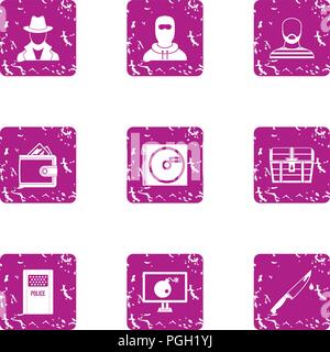 Custody icons set, grunge style Stock Vector