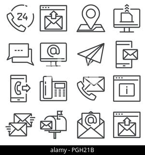 Contact us gray line icons for web and mobile app. Stock Vector