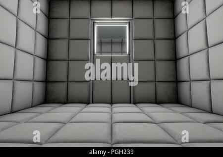 An empty white padded cell in a mental hospital - 3D render Stock Photo
