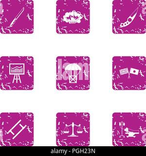 Survival icons set, grunge style Stock Vector