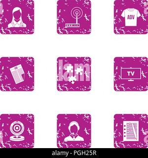 Outdoor advertising icons set, grunge style Stock Vector