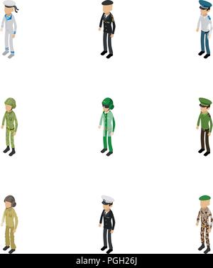 Soldier icons set, isometric style Stock Vector