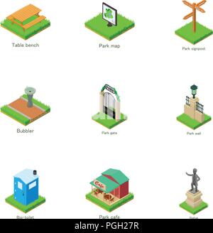 Sights of the town icons set, isometric style Stock Vector