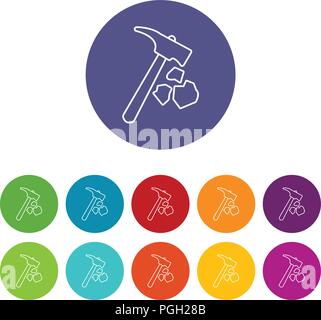 Minning hand hammer icons set vector color Stock Vector