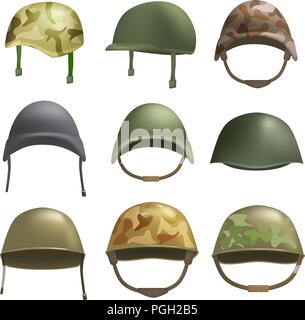 Army helmet soldier mockup set, realistic style Stock Vector