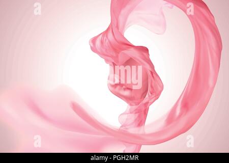 Pink satin design element swirling in the air, 3d illustration Stock Vector