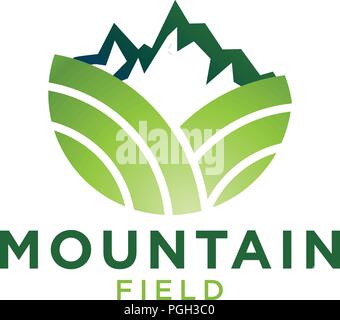 Green mountain and field logo design template Stock Vector