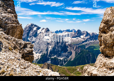 View of the Dolomites mountain at Sass Pordoi in South Tyrol, Italy Stock Photo