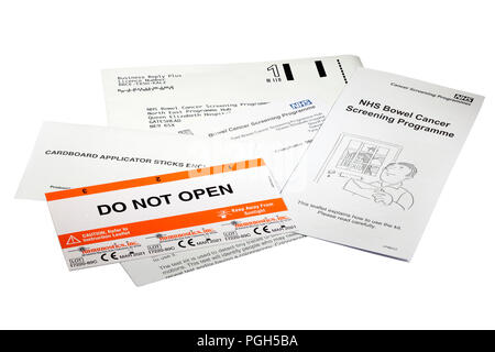 immunostics.inc. hema-screen slide for faecal occult blood bowel cancer screening stool sample card sent out by the NHS every two years to over 60 Stock Photo