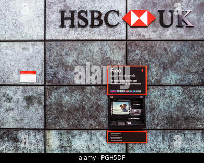 HSBC Bank Cash Machine in the City of London Financial District Stock Photo