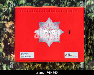 Premises Fire Document Box - Fire Brigade Documents Box - building information with FB1 Firemans Lock Stock Photo