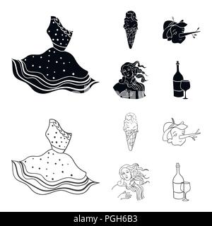 Italian dress, gelato, pinocchio, goddess of love. Italy set collection icons in black,outline style vector symbol stock illustration . Stock Vector