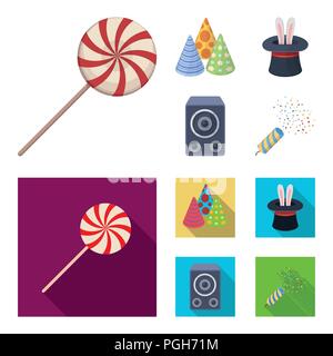 Tricks, music and other accessories at the party.Party and partits set collection icons in cartoon,flat style vector symbol stock illustration . Stock Vector