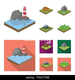 Mountains, rocks and landscape. Relief and mountains set collection icons in cartoon,flat style isometric vector symbol stock illustration . Stock Vector
