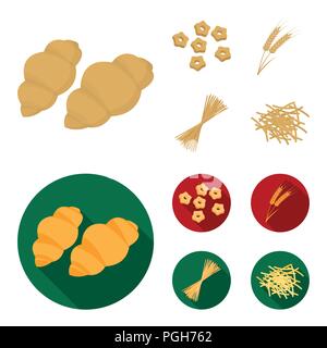 Different types of pasta. Types of pasta set collection icons in cartoon,flat style vector symbol stock illustration . Stock Vector
