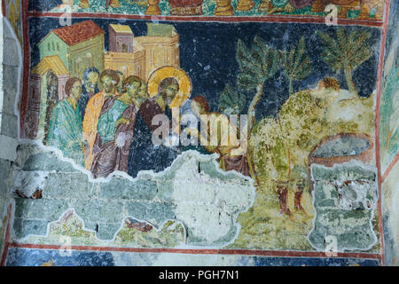 TRABZON, TURKEY - August 18 2018: Jesus healing the blind man at the pool of siloam. Frescoes of the ancient byzantine church of Hagia Sophia in Trabz Stock Photo