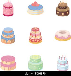 Cakes for the holidays. A set of different sweets. Beautifully decorated cakes and muffins.Cakes icon in set collection on cartoon style vector symbol Stock Vector