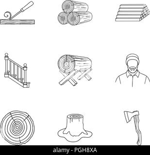 Sawmil and timber set icons in outline style. Big collection of sawmill and timber vector symbol stock Stock Vector