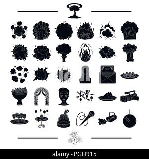 congratulations, ecology, Protection and other  icon in black stylesalute, wedding, odes,. icons in set collection. Stock Vector