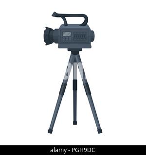 Movie camera on a tripod. Making a movie single icon in cartoon style vector symbol stock illustration . Stock Vector