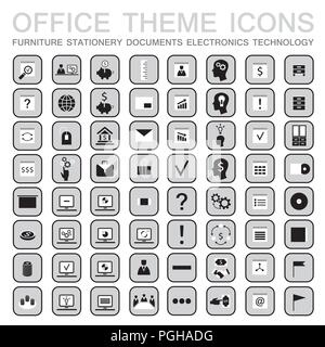 Set of 64 web icons for business. Office theme furniture,stationery,signs,documents,technology and etc. Stock Vector