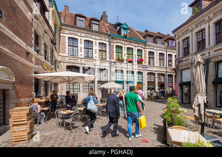 Lille, France - 15 June 2018: Paved square 'Place des oignons', located in the historical neighbourhood Vieux Lille Stock Photo