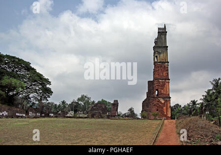 Ruins of tower of Church of St Augustine and part of monastery complex in Old Goa, India. Complex built in 1602 by Augustinian friars. Stock Photo