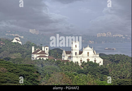 Historic Se Cathedral, St Catherine’s Cathedral, viewed form Monte Hill in Old Goa, India. Built by the Portuguese in 16th Century. Stock Photo