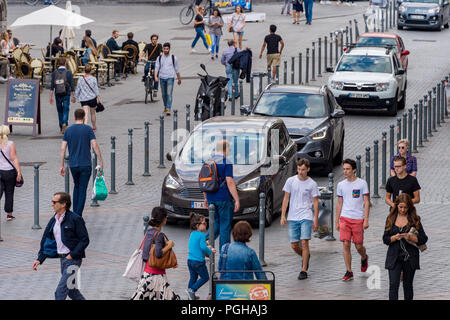 Lille, France - 15 June 2018: pedestrians walking on Rue des Manneliers street. Stock Photo