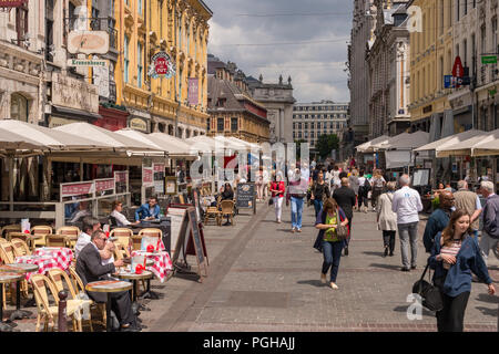 Lille, France - 15 June 2018: pedestrians walking in Place Rihour square Stock Photo