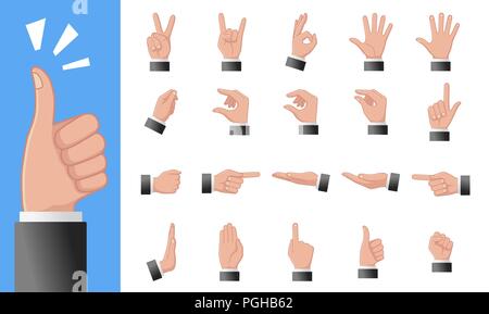 Various gestures of human hands isolated on a white background. Vector flat illustration of female hands in different situations. Vector design elements for infographic, web, internet, presentation Stock Vector