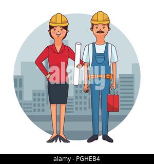 Architect and worker cartoon Stock Vector