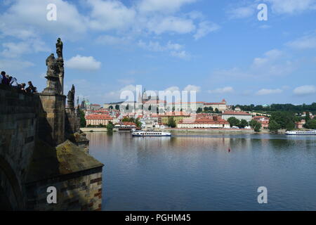 Czech Republic, Prague, View from Charles Bridge to Hradcany Castle Stock Photo