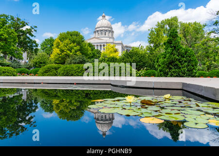 Reflection of the Missouri State Capital Building in Jefferson City, Missouri Stock Photo