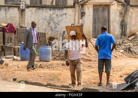 CENTRAL REGION, GHANA - Jan 17, 2017: Unidentified Ghanaian in local village. People of Ghana suffer of poverty due to the bad economy Stock Photo