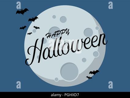 Bats flying over moon. Happy Halloween Vector illustration Stock Vector