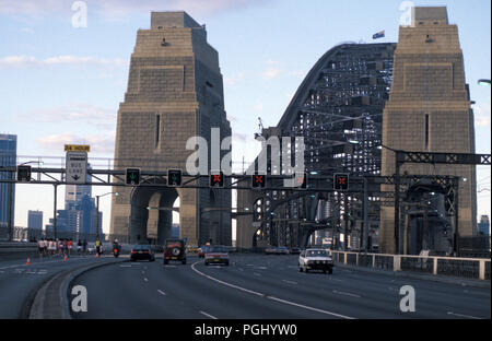 VIEW OF TRAFFIC ON THE SYDNEY HARBOUR BRIDGE, NEW SOUTH WALES, AUSTRALIA Stock Photo