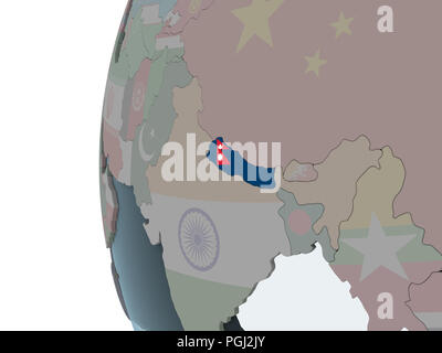 Nepal on political globe with embedded flag. 3D illustration. Stock Photo