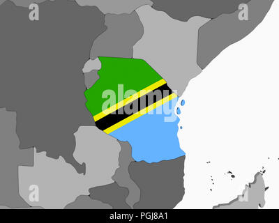 Tanzania on gray political globe with embedded flag. 3D illustration ...