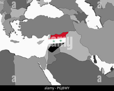 Syria on gray political globe with embedded flag. 3D illustration. Stock Photo